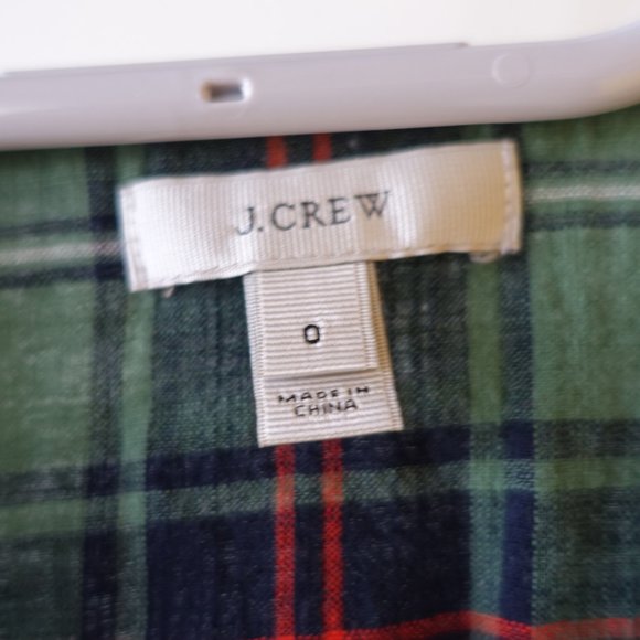 J. Crew 07599 Green Holiday Tartan Plaid Embroidered Popover V Neck Blouse 0 - Picture 6 of 14